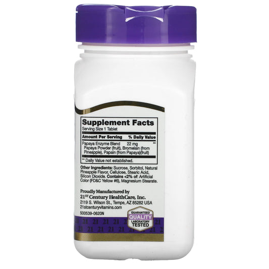21st Century, Chewable Papaya Enzyme, 100 Tablets (22 mg per Tablet)